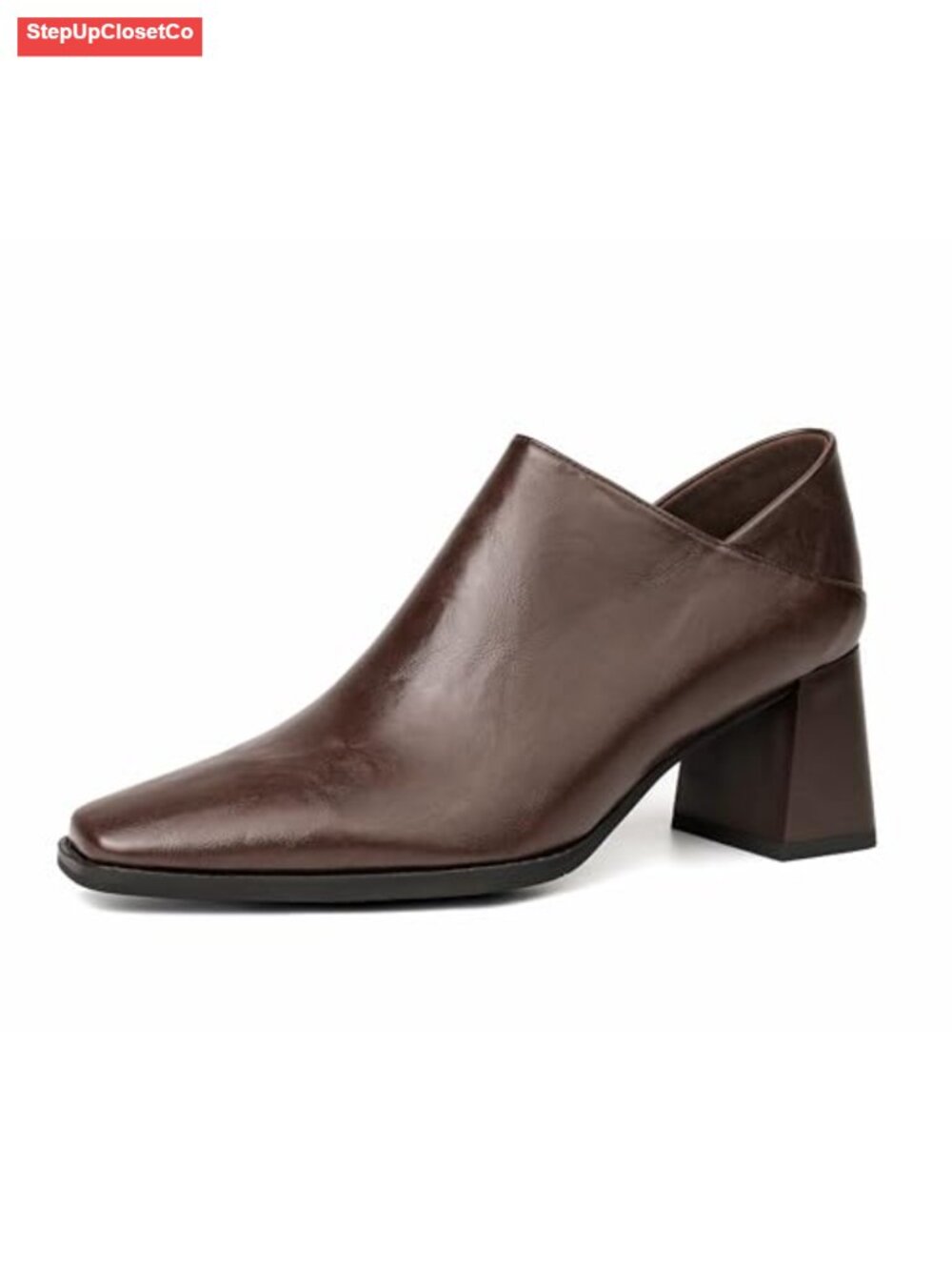 Women's Faux Leather Chunky Heel Loafers Square Toe Zipper Pumps